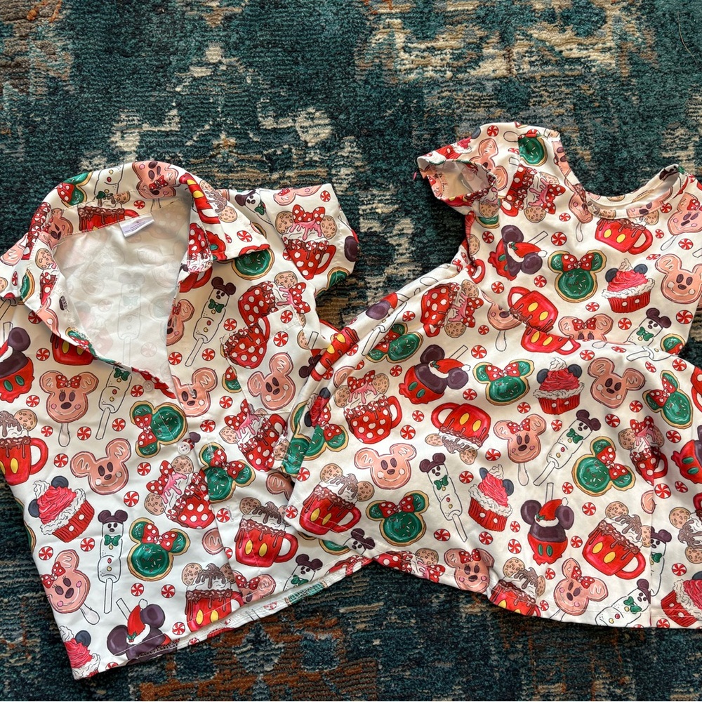 Mickey Mouse Print Shirt and Dress Set